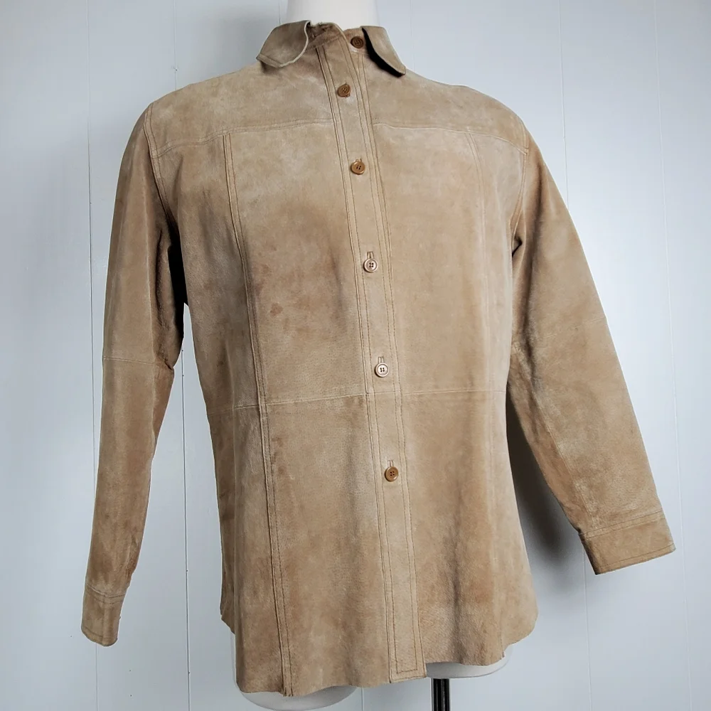 Suede Leather Nygard Collection tan shacket size 16